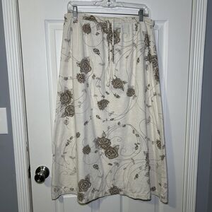 ZOEY & BETH Skirt Women's Large White Floral A-Line Midi Linen Elastic Waist